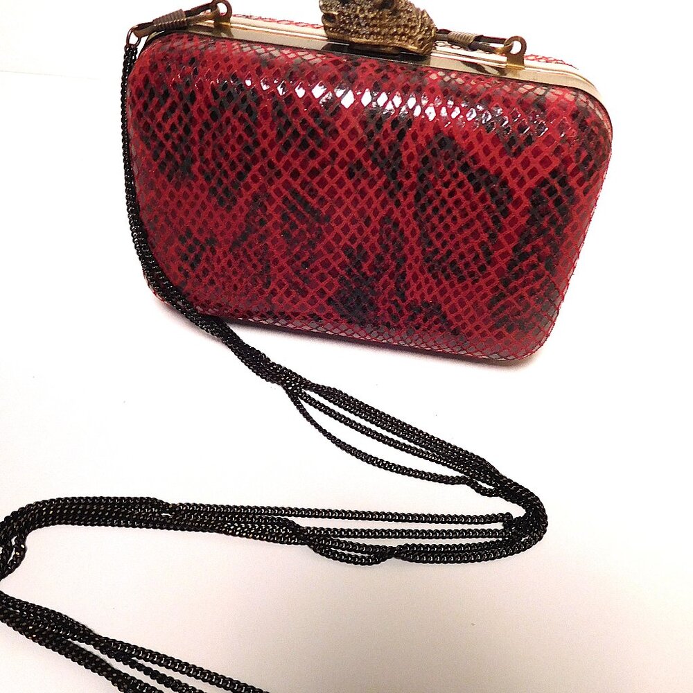Burgundy Python Print Mini Clutch - image 3